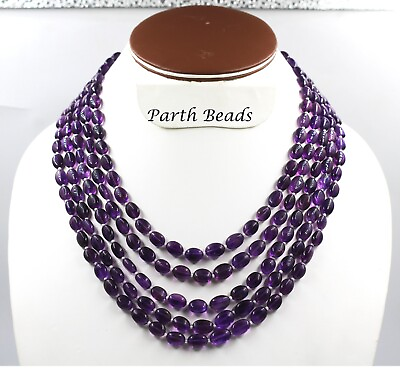 #ad 5 Layer Gem African Natural Purple Amethyst Smooth Oval Pearl Beaded Necklace $179.90