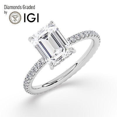 #ad IGI 2CT Solitaire Lab Grown Emerald Diamond Engagement Ring 18K White Gold $2069.10