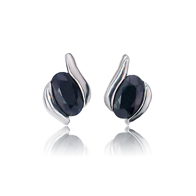 #ad Natural Sapphire Earrings Sterling Silver Ink Blue Oval Gemstone Handmade Boxed GBP 49.95