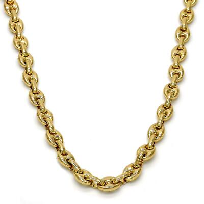 #ad 14K GOLD PLATED 24quot; NECKLACE PUFFED MARINER LINK 7 MM WIDE W LOBSTERCLASP M242 $24.95