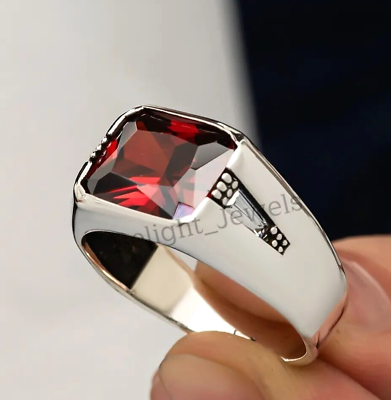 #ad Natural Garnet Gemstone With 925 Sterling Silver Ring For Men#x27;s Handmade Ring $68.00