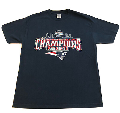 #ad New England Patriots NFL 2014 SUPERBOWL 34 Champions “2 IN A ROW” T Shirt Mens L $15.00