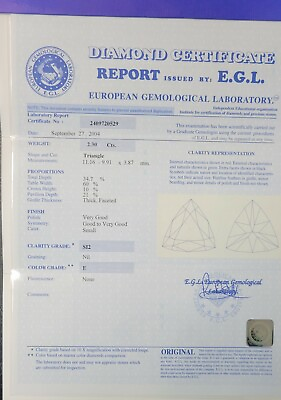 #ad EGL Certificate 2.30ct E Color SI2 Clarity Trillion Excellent Cut Diamond $12999.00
