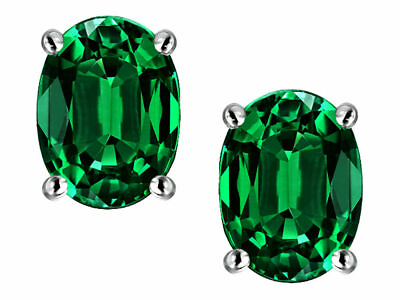 #ad Oval Genuine Emerald Stud Earrings in Sterling Silver $37.80