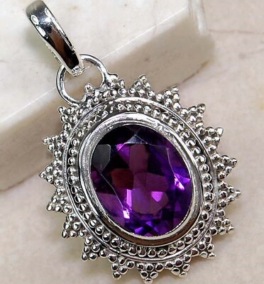 #ad 3CT Natural Amethyst 925 Solid Sterling Silver Pendant Jewelry NW17 4 $27.99