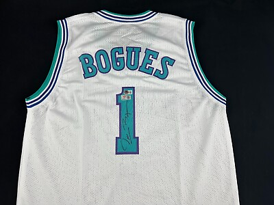 #ad Muggsy Bogues Signed Autographed White Charlotte Basketball Jersey COA $69.99