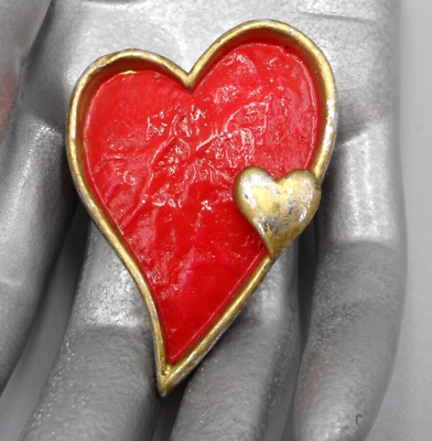 #ad Heart Brooch Men Women Painted Foiled Textured Distressed Brutalist Lapel Pin 2quot; $14.95