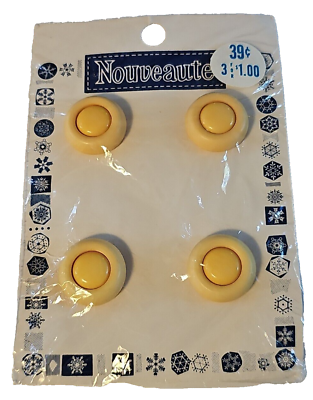 #ad Nouveaute Yellow Buttons Heavy On Card New Old Stock VTG NOS 4 Button MCM Mod $15.96
