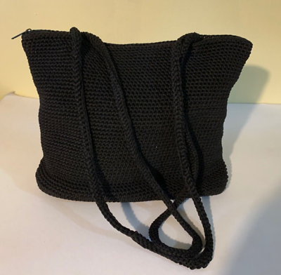 #ad Handmade Black Crocheted Medium Shoulder Bag EC $11.99