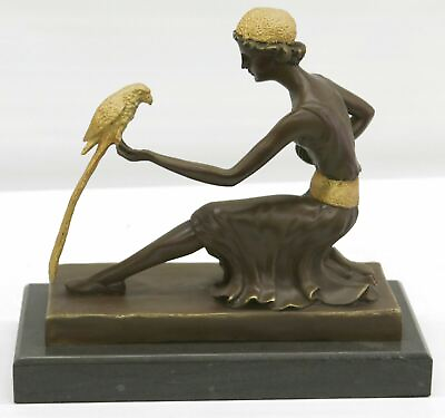 #ad Art Nouveau SOLID Bronze amp; MARBEL Lady `Parrot Girl` Dimitri Chiparus $359.00