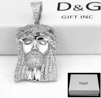 #ad DG Men#x27;s 925 Sterling Silver 39mm JESUS Piece Brilliant CZ Pendant*BOX $45.99