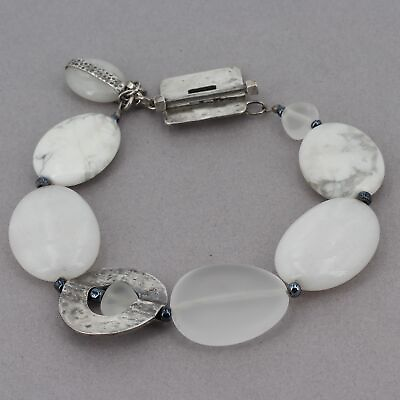 #ad Retired Silpada Sterling White Jade Howlite Glass Chunky Beaded Bracelet B1946 $39.99