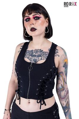 #ad Poizen Industries Ragen Top Waistcoat Gothic Punk Lace Up Corset Sexy Cropped GBP 24.50