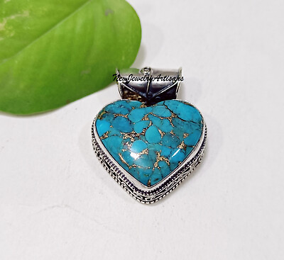 #ad Blue Copper Turquoise Pendant 925 Silver Jewelry Gift For Love Women Pendant $18.05