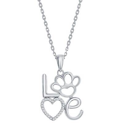 #ad Classic Women#x27;s Pendant Sterling quot;LOVEquot; with Open CZ Heart and Paw Print K 9020 $28.52