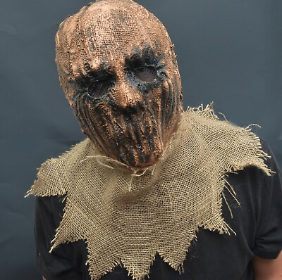 #ad Scarecrow Halloween Costume Mask Latex amp; Burlap Realistic Scary Scare crow Mask $20.99