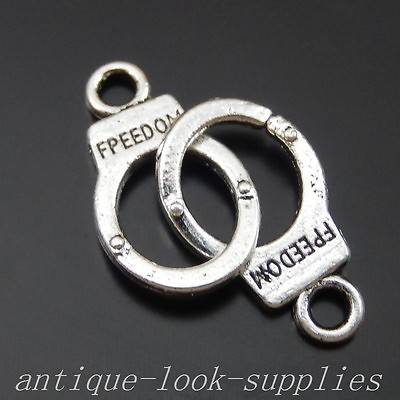 #ad 30PCS Silver Plated 10x9mm Handcuffs Model Charms Pendant Jewelry Making Crafts $4.74