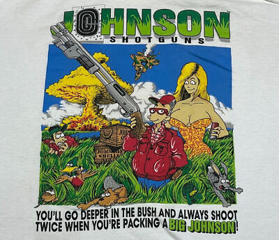 #ad VTG Funny Big Johnson Shotguns T Shirt White Short Sleeve All sizes S 5XL SP4973 $18.18
