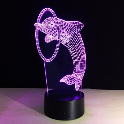 #ad LED Night Light Desk Lamp 3D Kids Home Decor Art Hologram Dolphin Gift $39.59