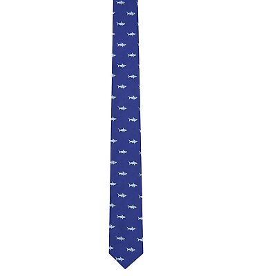 #ad Blue Embroidered Shark Mens Skinny Tie $29.99