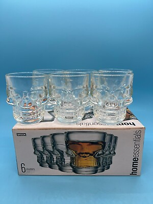 #ad 6 Skull Glass Shooters 1.6 Oz Clear Shot Glasses Spook by Home Essentials $18.00