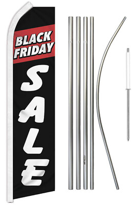 #ad Black Friday Sale Black Swooper Super Flag amp; 16ft Flagpole Kit Ground Spike $88.88