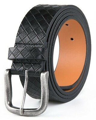 #ad Men#x27;s Belt Genuine Leather Grid Pattern Casual Dress Belts 1.5inch Width $10.99