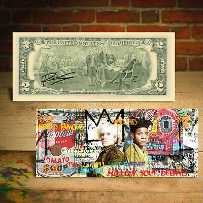#ad WARHOL BASQUIAT World Famous Pop Art Genuine $2 U.S Bill HAND SIGNED by Rency $29.00