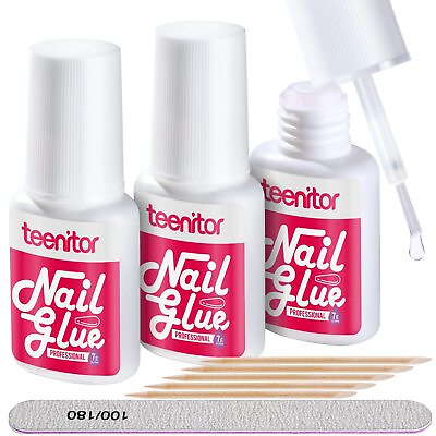#ad Nail Glue for Press Ons 3 Pack Best Nail Glue for Gel Tips with Nail Files ... $14.76
