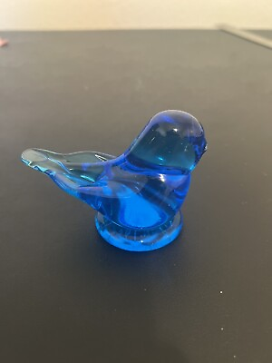 #ad Vintage Art Glass Blue Bird of Happiness Bird Signed Leo Ward 1997 Figurine $18.00