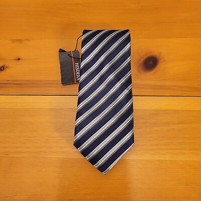 #ad NEW HISDERN Necktie Mens Navy Blue amp; Grey Striped Colorful Classic Hand Made $12.59
