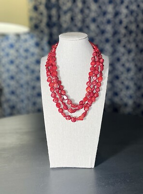 #ad Lucas Lameth LUC 925 Sterling Red Coral Nugget Multi Strand Necklace $72.98