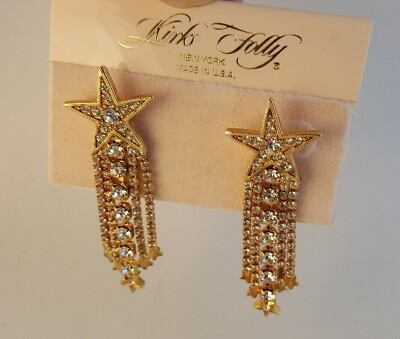 #ad Kirks Folly rhinestone dangly starburst earrings 2 1 4quot; NOS on orig card $52.46