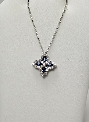 #ad $2950 Roberto Coin Princess Flower Sapphire Diamond 18k Gold Necklace 6181 $2183.00