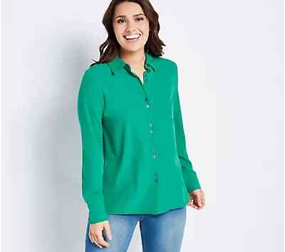 #ad DENIM amp; CO. NEW $44 Solid Button Front Shirt in Vibrant Green Small $16.24