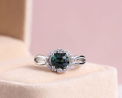 #ad 1.72 Ct Green Sapphire amp; Faint Light Pink Diamond SI2 I1 14k White Gold Ring $563.77