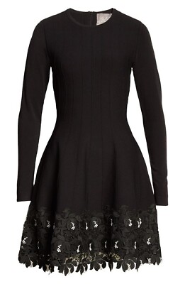 #ad NEW Lela Rose Knitted lace hem Dress in Black Size L #D5616 $799.99