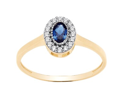 #ad 9ct Yellow Gold Blue Sapphire amp; cz Oval Cluster Ring size J K L M N O P Q R S GBP 64.95