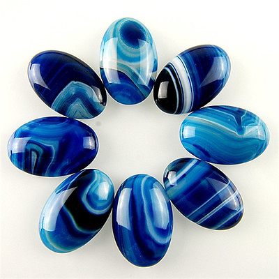 #ad 30X20mm 10pcs Natural Blue Stripe Agate Oval Beads CAB CABOCHON Jewelry Making $15.19