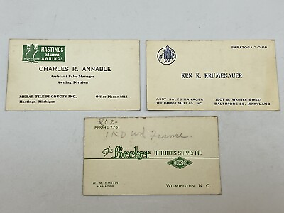 #ad Business Cards Krumenauer Ammable Vintage Paper Old 3 Lot Hastings Alumi Awnings $7.99
