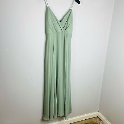 #ad Birdy Grey Size Medium Sage Kaia Chiffon Bridesmaid Dress Pockets Surplice $33.00