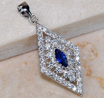 #ad 2CT Blue Sapphire amp; Topaz 925 Solid Sterling Silver Pendant Jewelry YB3 2 $28.99