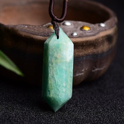 #ad Natural Amazonite Pendant Necklace Green Stone Crystal for Healing Mind Protect $12.99