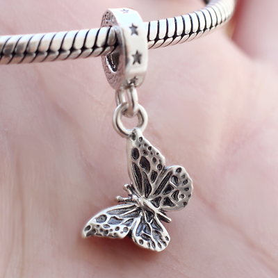 #ad Flying Butterfly Charm Dangle In 925 Sterling Silver Insect For Bracelet Unique $13.58