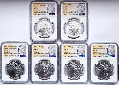 #ad 2021 6 coin morgan and peace silver dollar set ngc ms70 all ending w 002 $3557.75