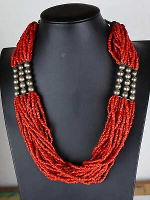 #ad Vintage 24 strand Navajo Red Coral amp; Sterling Bead Necklace 206 grams 25quot; c.1950 $1949.00