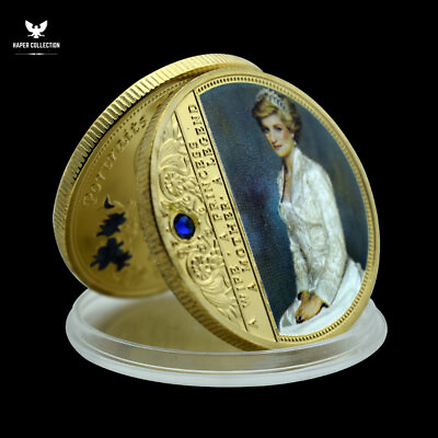 #ad Princess Diana GOLD Coin with Blue Crystal Portraits of A Princess Medal AU $6.39