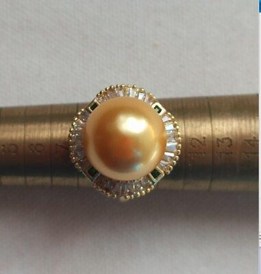 #ad stunning AAA 14mm natural south sea gold shell pearl rings 14k filled gold $24.99