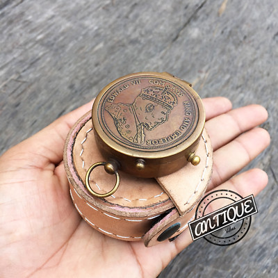 #ad STEAMPUNK TOOL COMPASS WITH LEATHER CASE HIKING CAMPING Kompass Vintage Gift $29.86