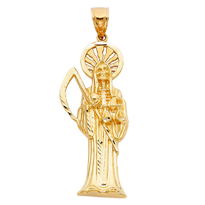 #ad 14K Yellow Gold Religious Santa Muerte Charm Pendant For Necklace or Chain $703.00